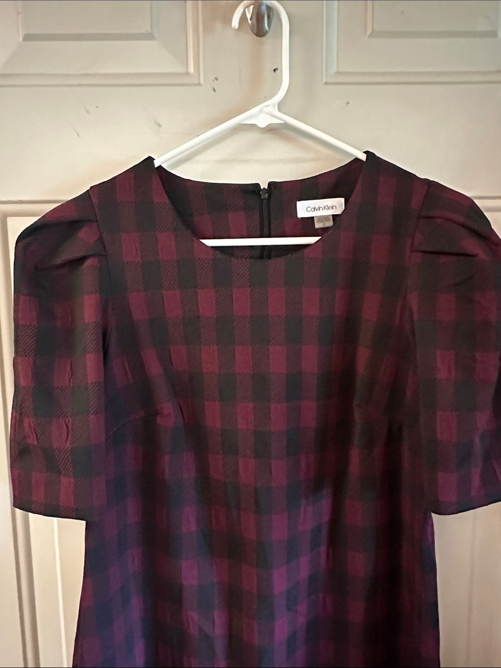 Calvin Klein Burgundy and Black Checked Midi Dress - Picture 2 of 6
